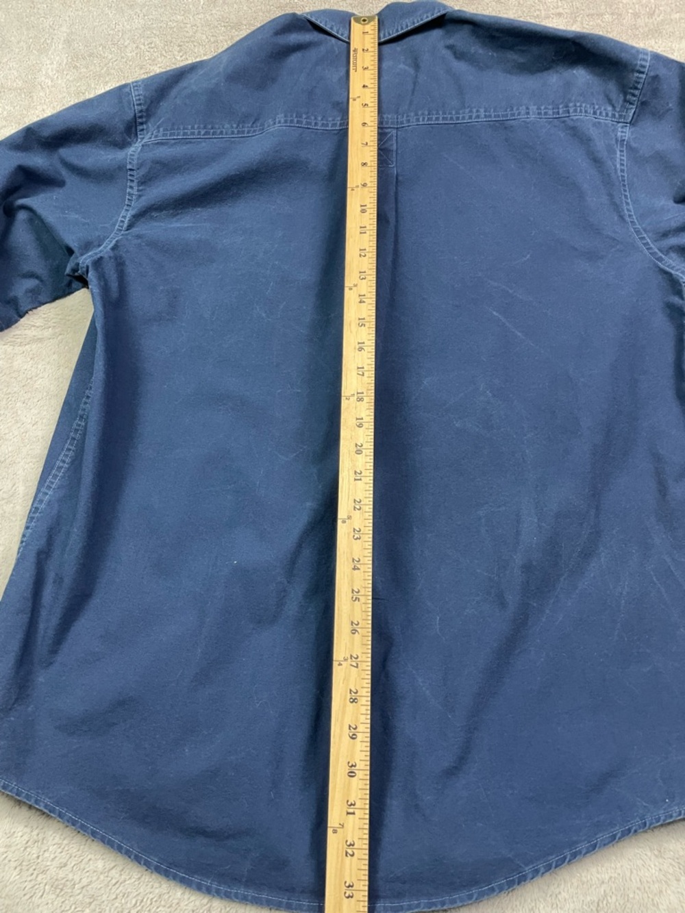 L.L. Bean Men's Large Regular Navy Blue Chino Work Shirt Cotton Made in Canada - Picture 9 of 10
